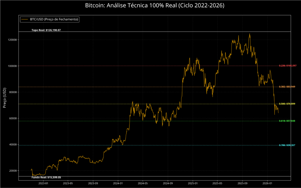 Retração de Fibonacci dos preços do bitcoin (BTC) ciclo 23-26.